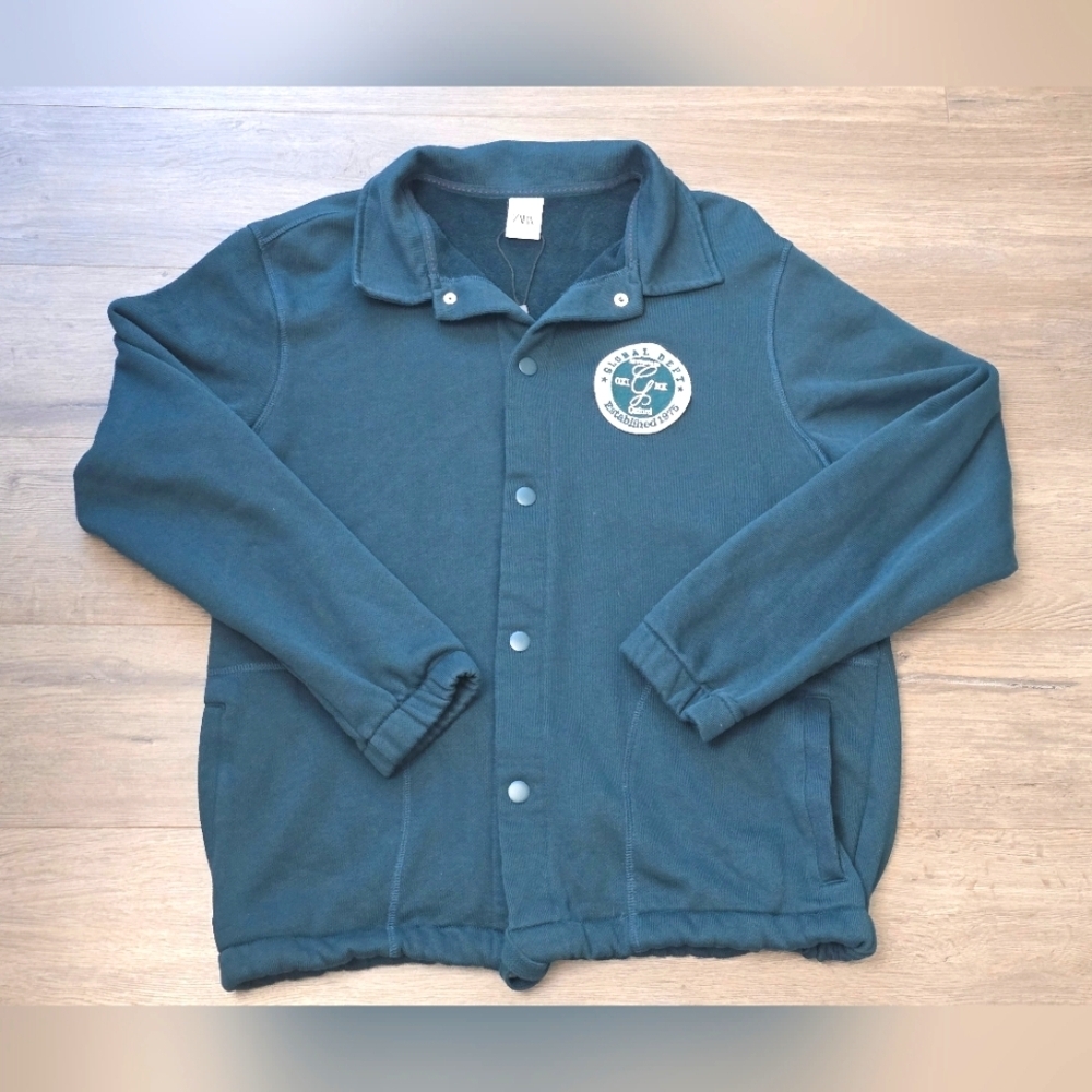 Zara Men Green Cotton Jacket Blazer XL Green Varsity Collegiate